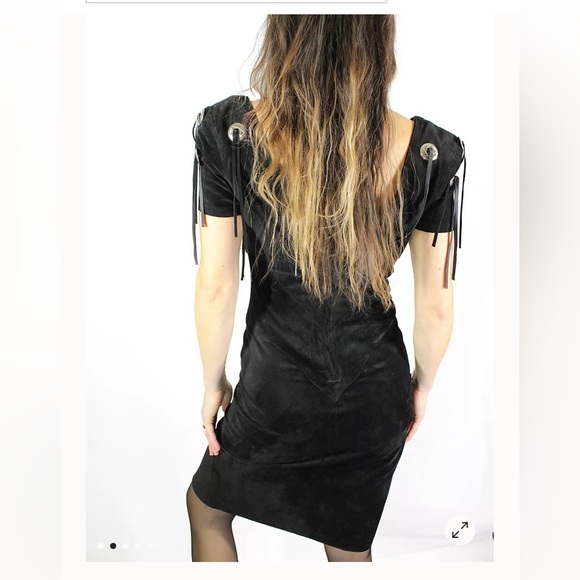 Western Fringe Concho Black Suede Dress 9/10 *VINTAGE* - Picture 4 of 15